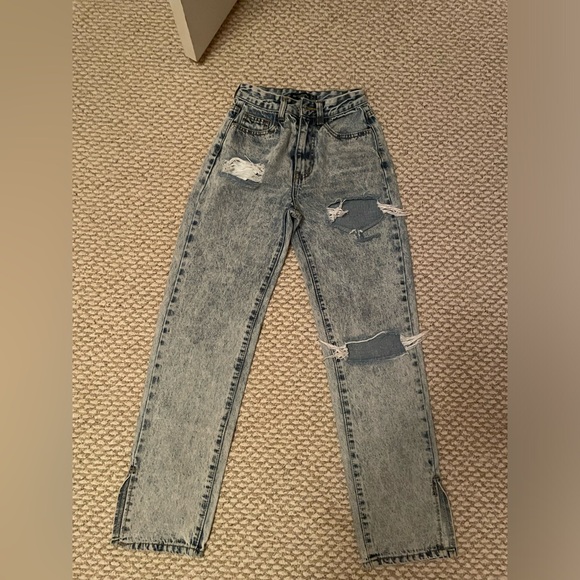 Blue Pattern Distressed Jeans - Picture 1 of 3